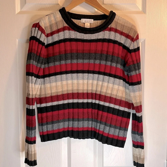 🍁Vtg Christopher & Banks sweater women’s S striped multicolour ribbed - Picture 1 of 8